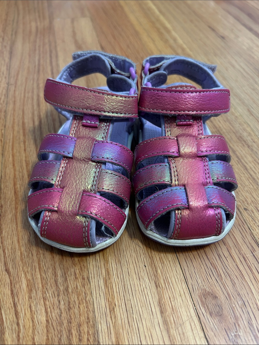 See Kai Run Girls Iridescent Pink-Gold Leather Sandals
